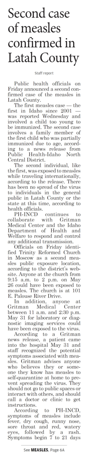 Moscow-Pullman Daily News, June 8, 2019, page 1