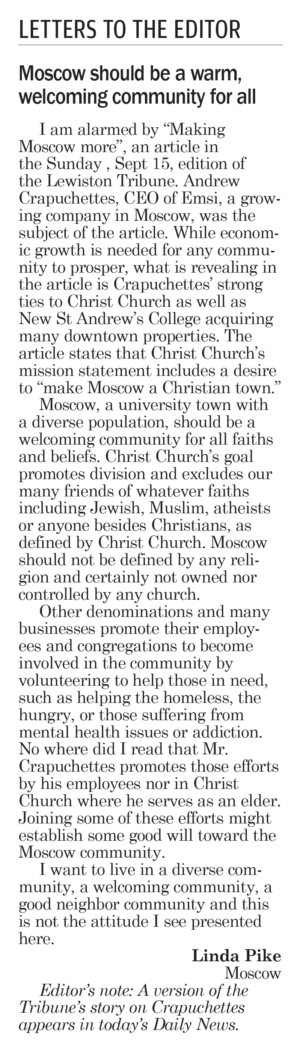 Moscow-Pullman Daily News Letter to the Editor, September 23, 2019