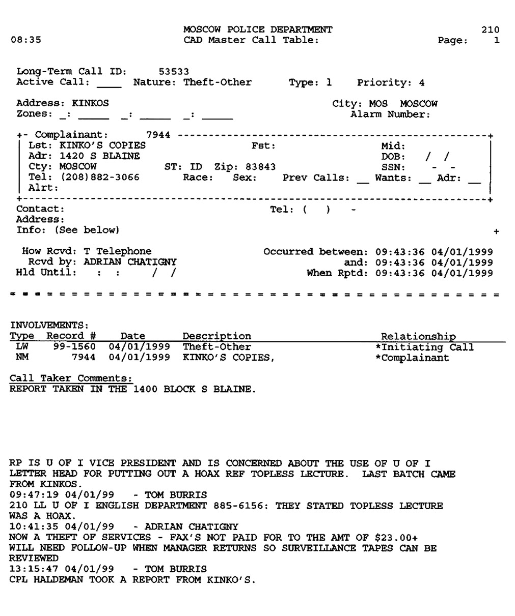 Christ Church Police Report page 1