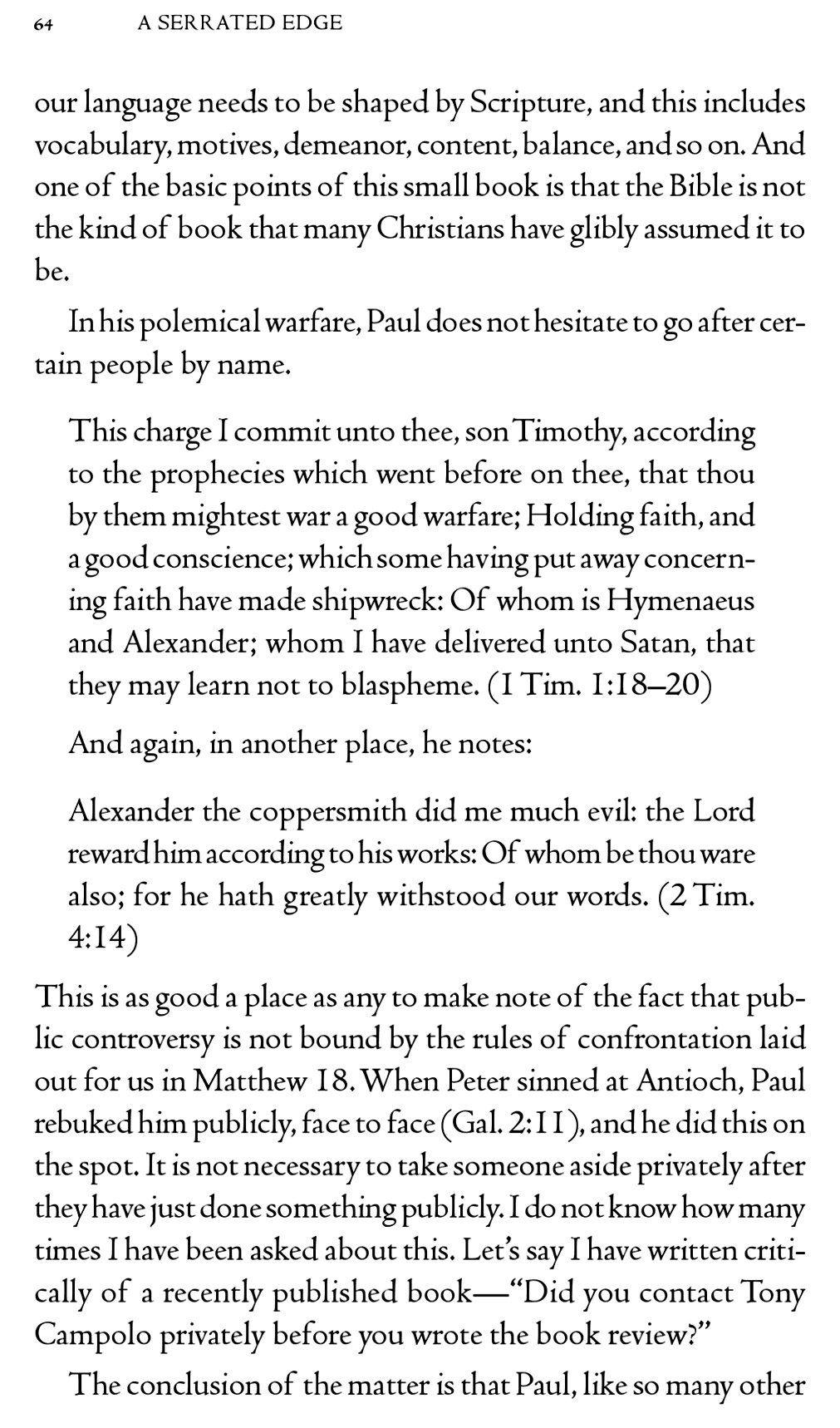 A Serrated Edge: A Brief Defense of Biblical Satire and Trinitarian Skylarking, page 64