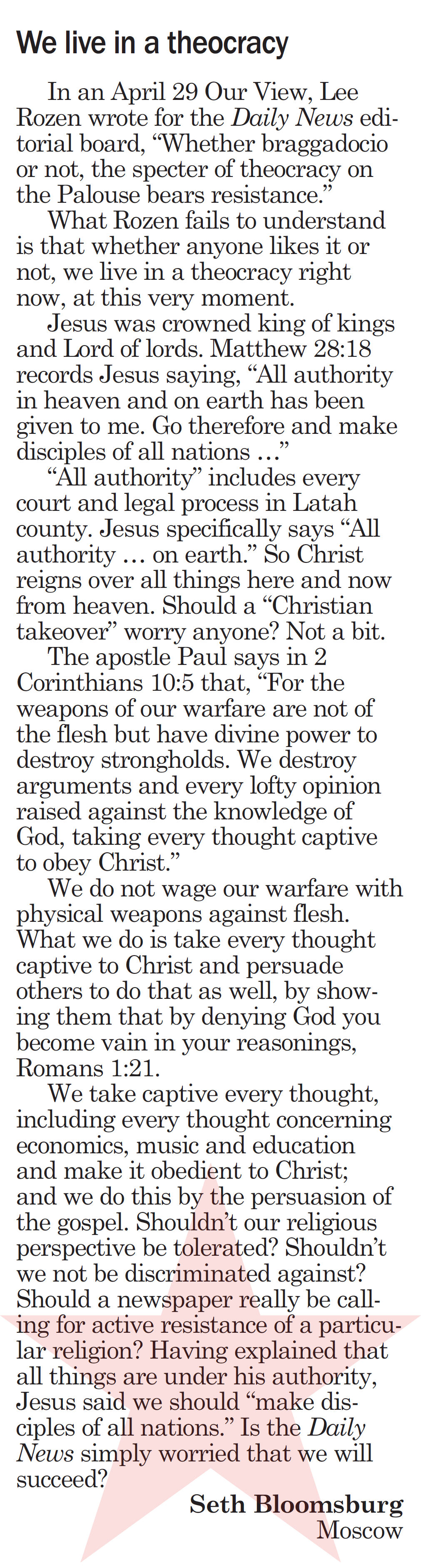 Moscow-Pullman Daily News letter to the editor, May 5, 2017
