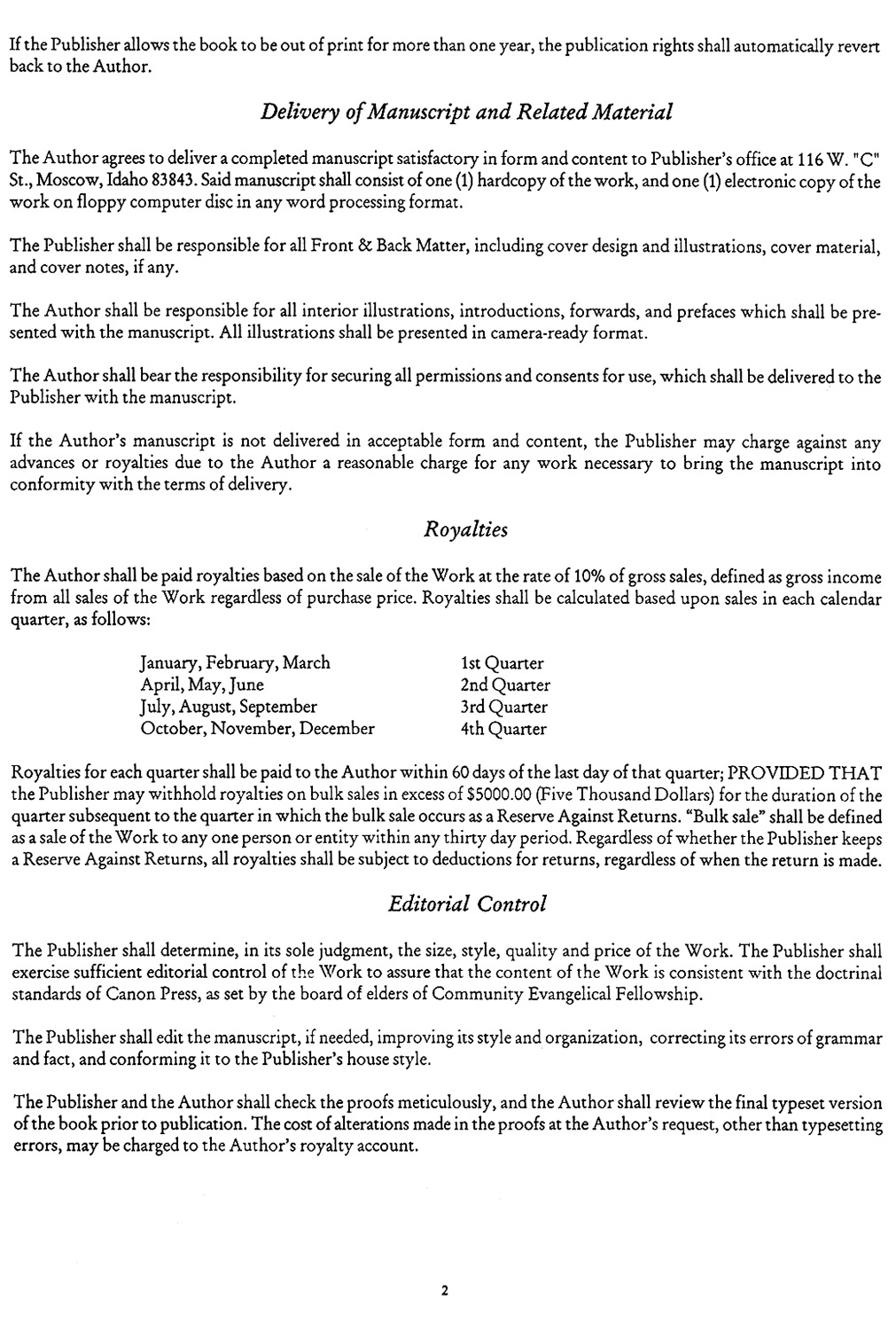 Canon Press Contract, page 2