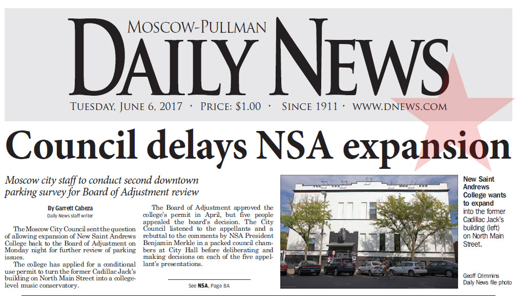 Moscow-Pullman Daily News, June 6, 2017, page 1