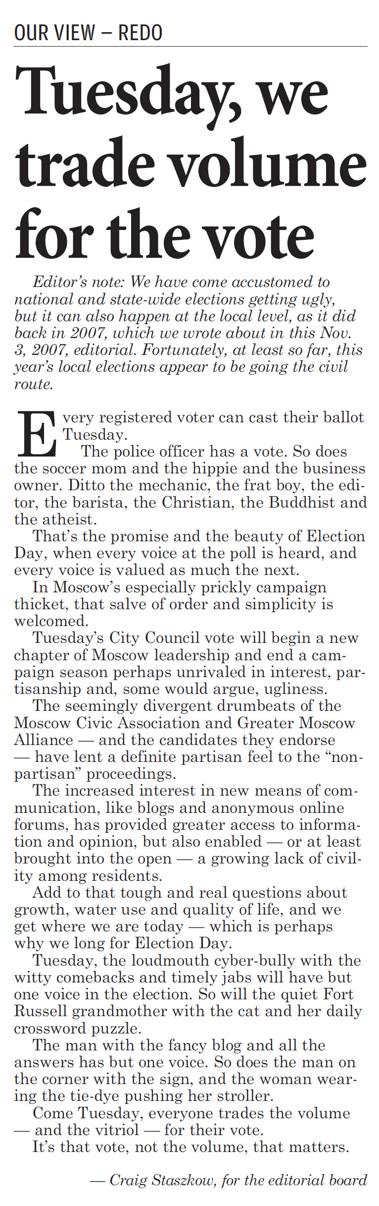 Moscow-Pullman Daily News editorial, October 30, 2017