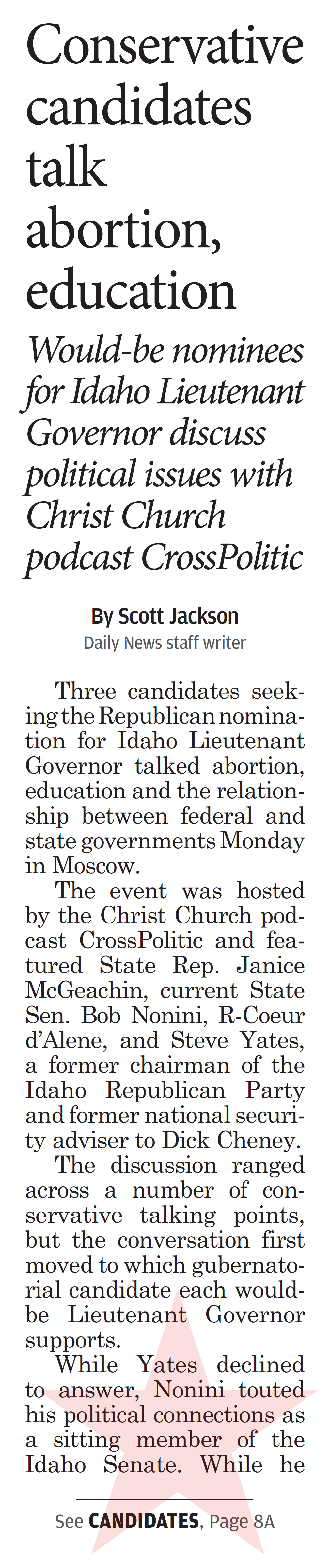 Moscow-Pullman Daily News, April 3, 2018, page 1