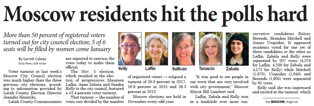 Moscow-Pullman Daily News, November 13, 2019, page 1