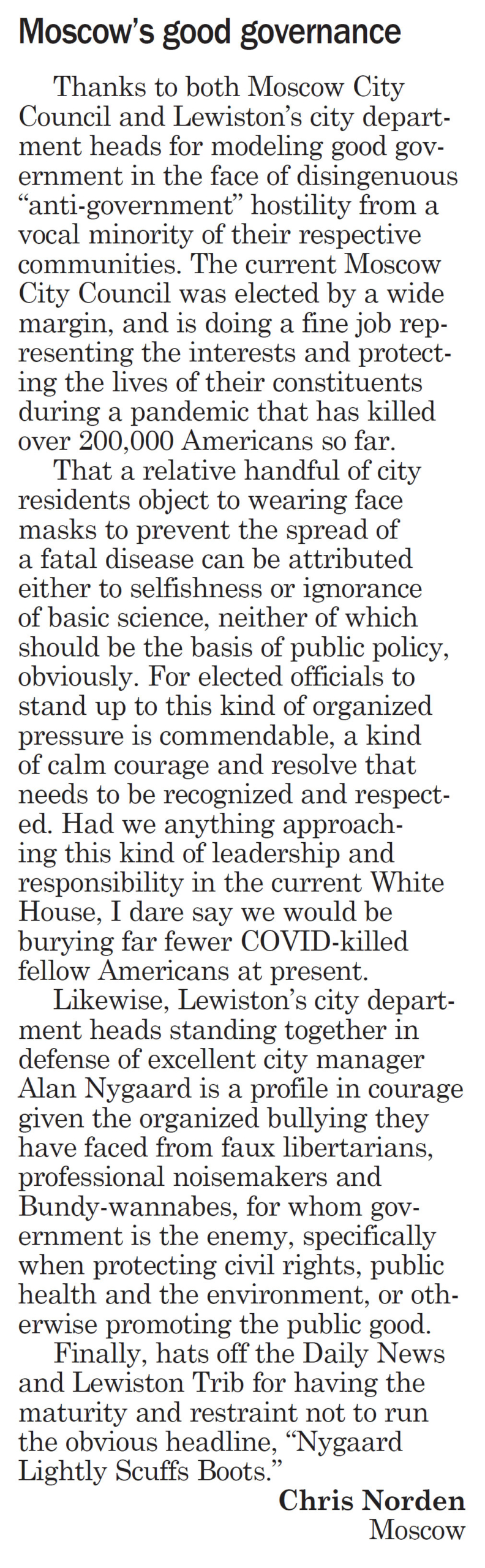 Moscow-Pullman Daily News Letter to the Editor, September 26, 2020