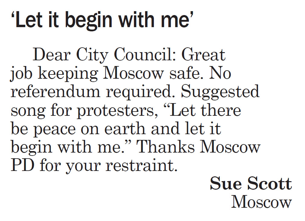 Moscow-Pullman Daily News, September 28, 2020, page 5, Letter to the Editor, “Let it begin with me”