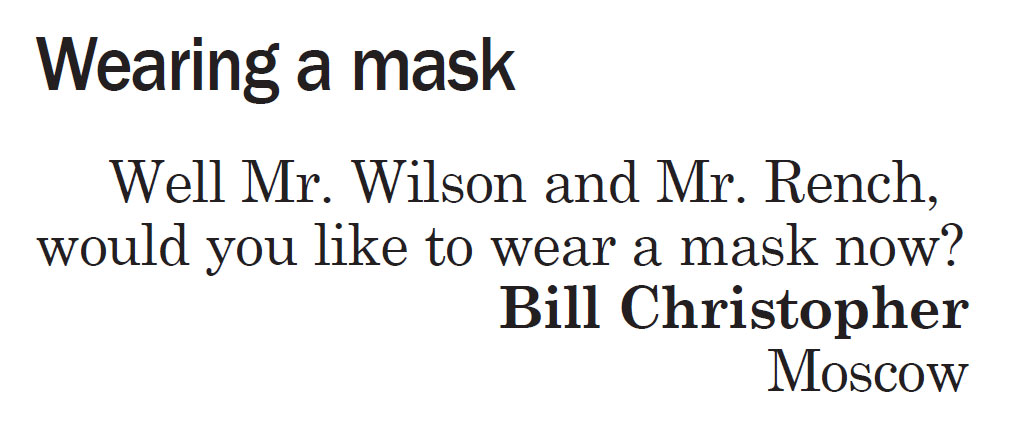 Moscow-Pullman Daily News, Letter to the Editor, October 6, 2020, page 5, “Wearing a mask”