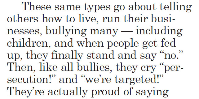 Moscow-Pullman Daily News, October 1, 2020, page 5, Letter to the Editor, “Like all bullies”