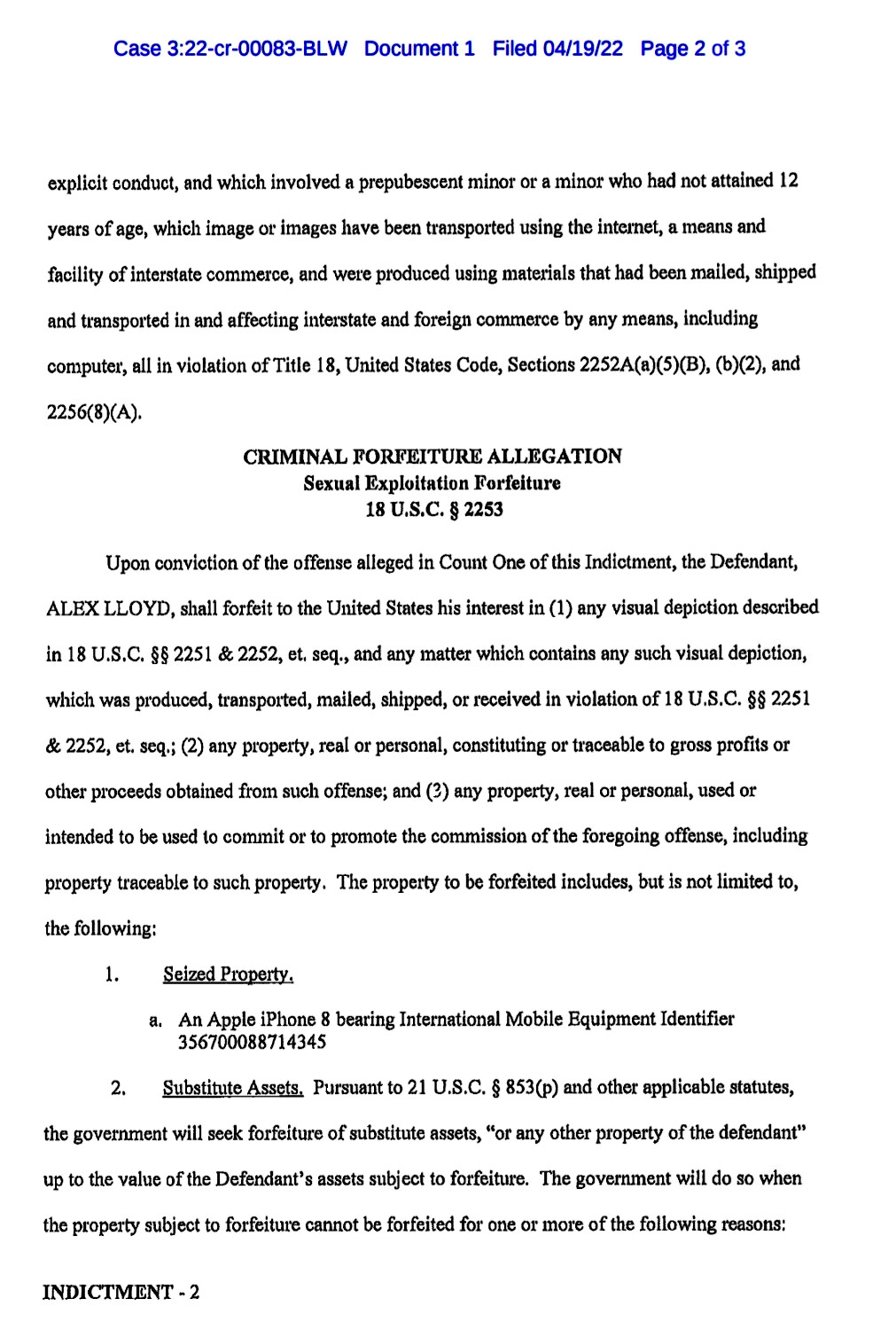 Federal Indictment of Alex Lloyd — Page 2