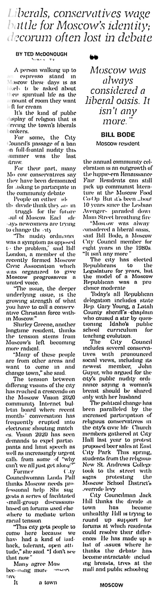 Moscow-Pullman Daily News, October 5, 2002, page 1