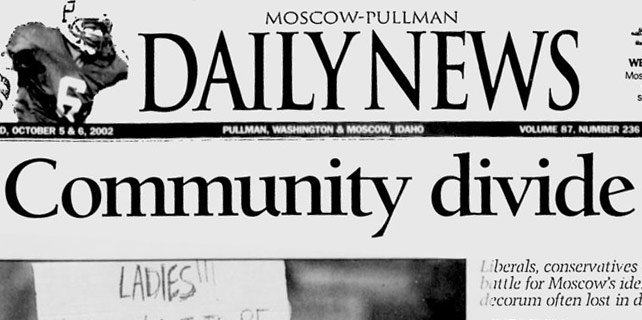 Moscow-Pullman Daily News, October 5, 2002, page 6A, top of the fold